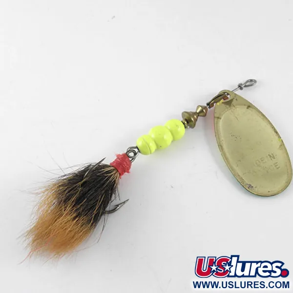Vintage   Mepps Aglia Fluo 4 dressed, 1/3oz Brass / Fluorescent spinning lure #1085