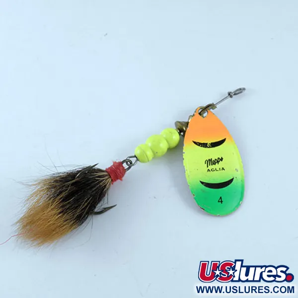 Vintage   Mepps Aglia Fluo 4 dressed, 1/3oz Brass / Fluorescent spinning lure #1085