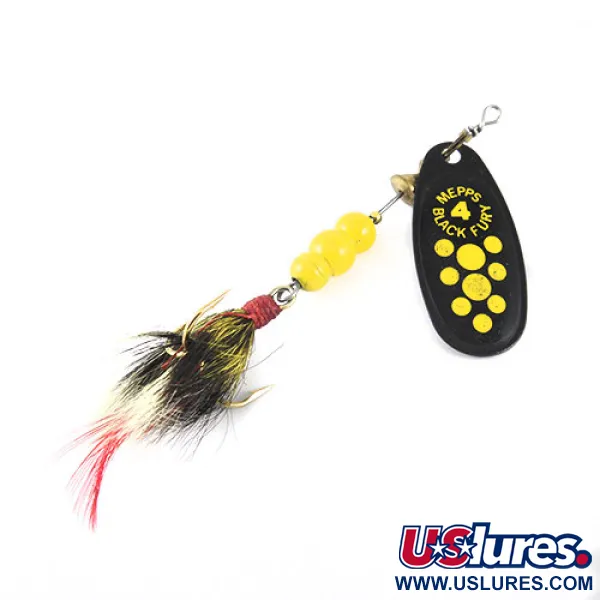 Vintage   Mepps Black Fury 4 Dressed, 1/3oz Yellow / Black spinning lure #1089