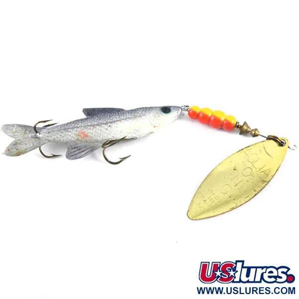 Vintage    Mepps 4 Aglia Long Mino, 3/4oz Brass / Red spinning lure #1100