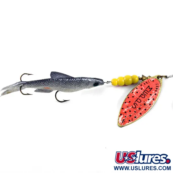 Vintage    Mepps 4 Aglia Long Mino, 3/4oz Brass / Red spinning lure #1100