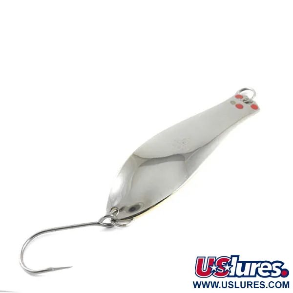 Vintage  Prescott Spinner Big Doctor 285, 1oz Nickel / Gold / Red dots fishing spoon #1177