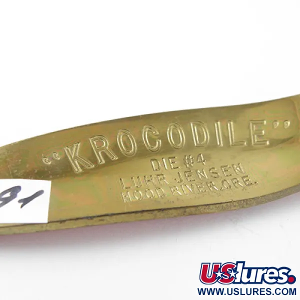 Vintage  Luhr Jensen Krocodile Die #4, 3/5oz Hammered Brass / Orange fishing spoon #1191