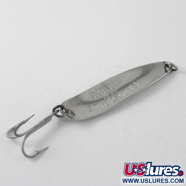 Vintage  Luhr Jensen Krocodile Die #4, 1/2oz Nickel / Blue fishing spoon #1192