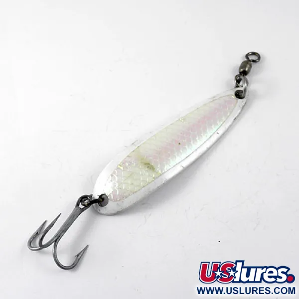 Vintage  Luhr Jensen Krocodile Die #5, 3/4oz White fishing spoon #1193