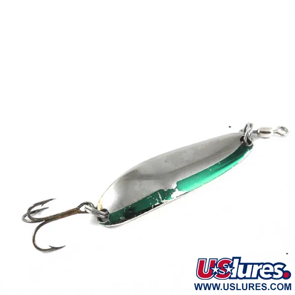 Vintage  Luhr Jensen Krocodile Die #3, 1/2oz Nickel / Green fishing spoon #1197