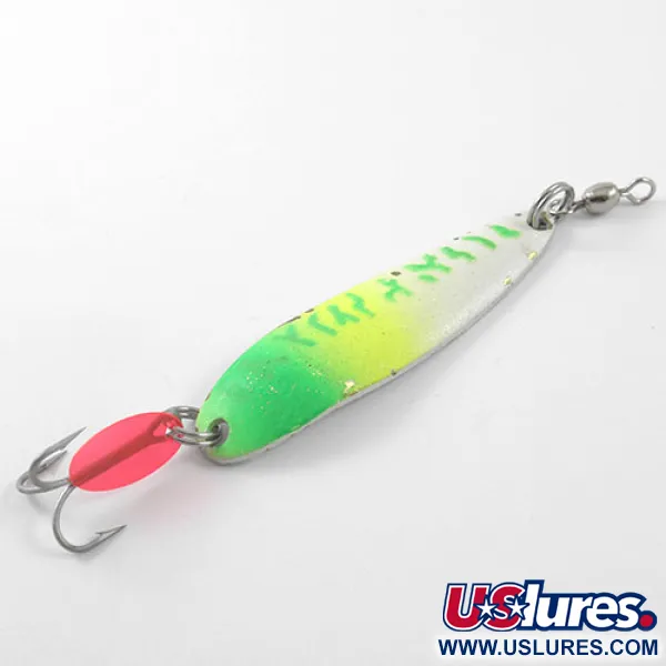 Vintage  Luhr Jensen Krocodile Die #4, 1/2oz Fluorescent Yellow / Green fishing spoon #1205