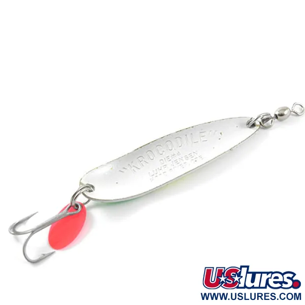 Vintage  Luhr Jensen Krocodile Die #4, 1/2oz Fluorescent Yellow / Green fishing spoon #1205