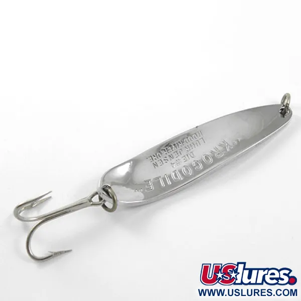 Vintage  Luhr Jensen Krocodile Die #4, 3/5oz Nickel / Green fishing spoon #1206