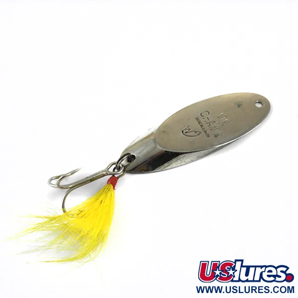 Vintage  Weber Mr Champ, 1 1/4oz Nickel / Yellow tail fishing spoon #1278