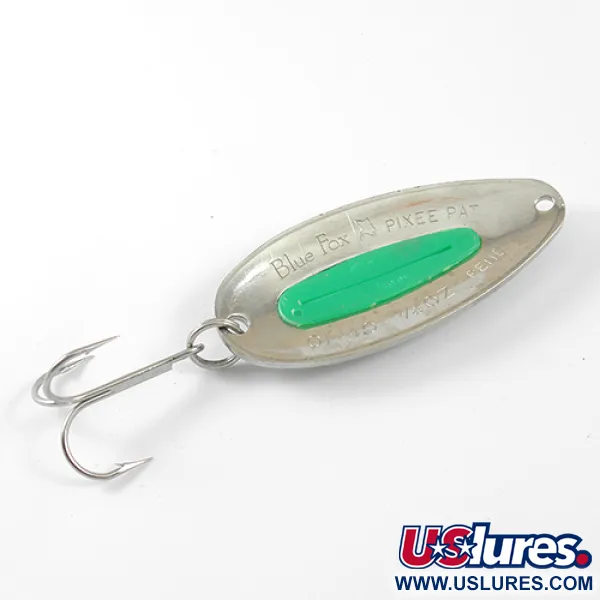 Vintage   Blue Fox Pixee , 3/4oz Nickel / Green fishing spoon #1284