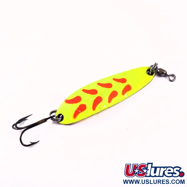 Vintage  Luhr Jensen Krocodile Die #3, 1/2oz Fluorescent Yellow / Red / Brass fishing spoon #1289