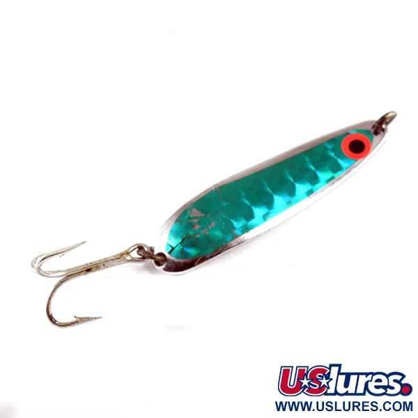 Vintage  Luhr Jensen Krocodile Die #4, 3/5oz Nickel / Green fishing spoon #1328