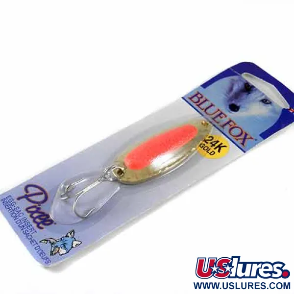   Blue Fox Pixee , 1/2oz Fluorescent Orange / Gold (24 Carat Gold Plated) fishing spoon #1353