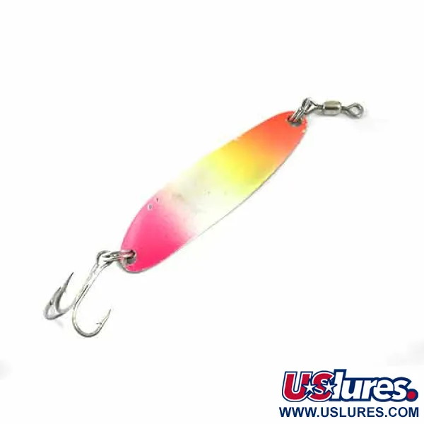 Vintage  Luhr Jensen Krocodile Die #3, 1/3oz Bright Yellow, Orange, Pink / Nickel fishing spoon #1377