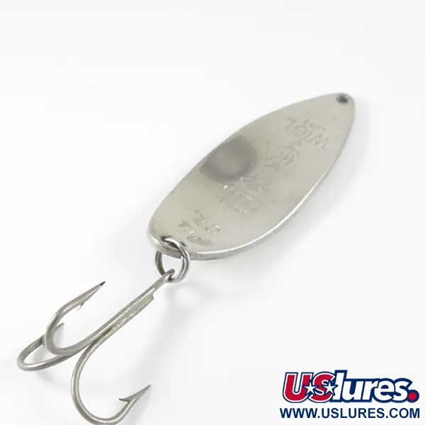 Vintage  Seneca Little Cleo (Hula Girl) Glow, 3/4oz White / Light Blue / Nickel (Glow in Dark) fishing spoon #1411