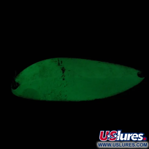 Vintage  Seneca Little Cleo (Hula Girl) Glow, 3/4oz White / Light Blue / Nickel (Glow in Dark) fishing spoon #1411