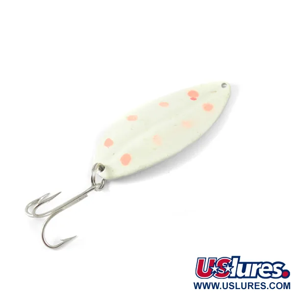 Vintage  TODDCO Main liner Glow, 3/4oz Glow White / Fluorescent Red fishing spoon #1427