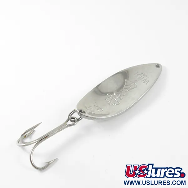 Vintage  Seneca Little Cleo (Hula Girl) Glow, 3/4oz White / Green / Nickel (Glow in Dark) fishing spoon #1448