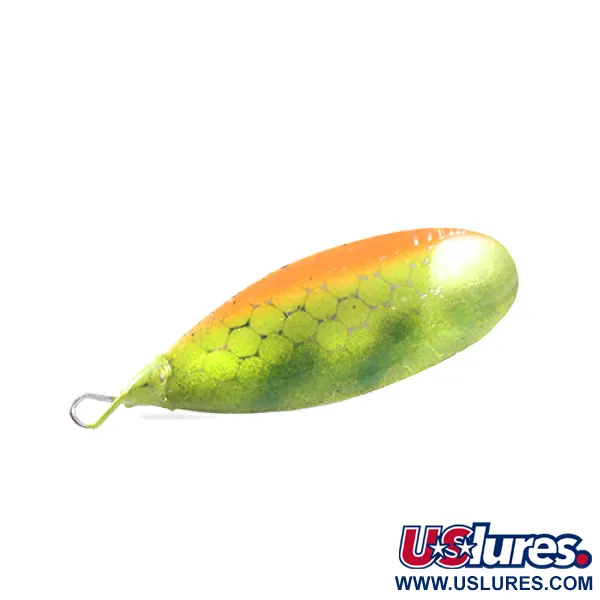 Vintage   Weedless Johnson Silver Minnow, 3/16oz Green / Orange / Silver fishing spoon #1451