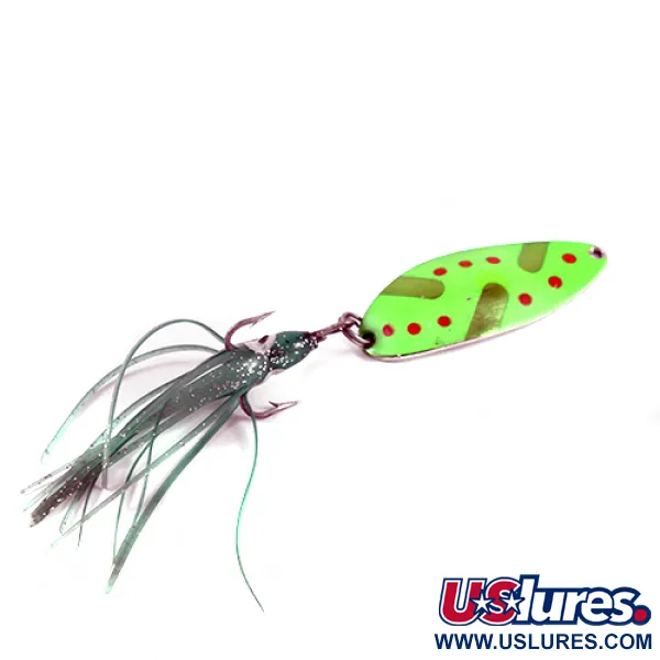 Vintage  Seneca Little Cleo (Hula Girl), 1/2oz Green / Red / Nickel fishing spoon #1477