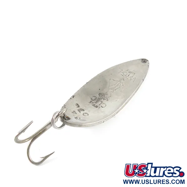 Vintage  Seneca Little Cleo (Hula Girl) Glow, 3/4oz White / Blue / Nickel glow (Glow in Dark) fishing spoon #1489