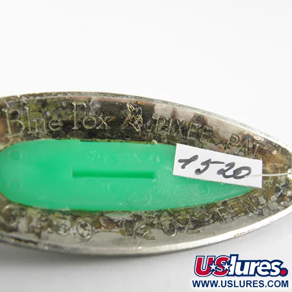 Vintage   Blue Fox Pixee , 1/2oz Silver / Green fishing spoon #1520