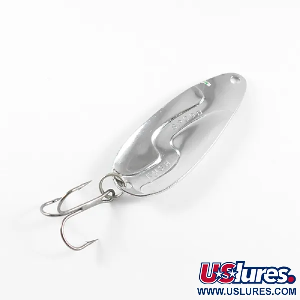 Vintage  Kushner Tackle Kush Spoon, 1/3oz Nickel / White / Green fishing spoon #1524