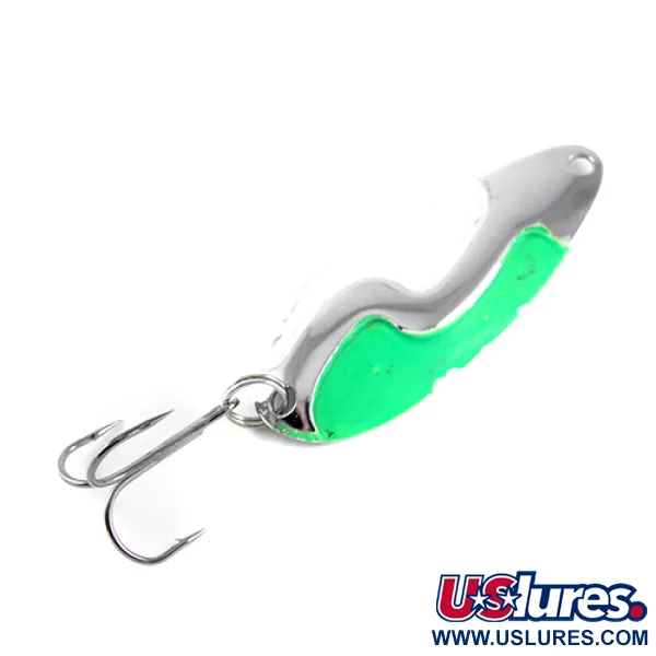 Vintage  Kushner Tackle Kush Spoon, 1/3oz Nickel / White / Green fishing spoon #1524