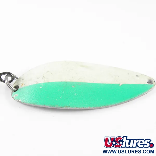 Vintage  Seneca Little Cleo (Hula Girl) Glow, 3/4oz White / Green / Nickel glow (Glow in Dark) fishing spoon #1539