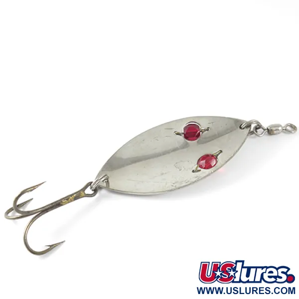 Vintage   Gibbs Ruby Eye Wiggler 3, 1oz Nickel / Red fishing spoon #1556