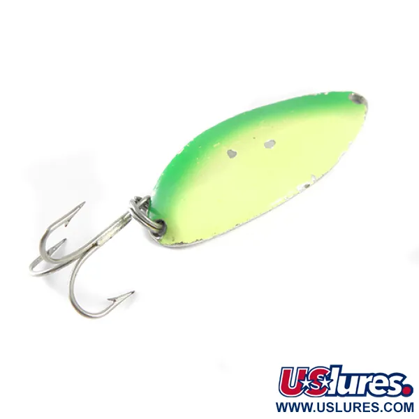 Vintage  Seneca Little Cleo (Hula Girl), 1/2oz Fluorescent Yellow / Green / Nickel fishing spoon #1560