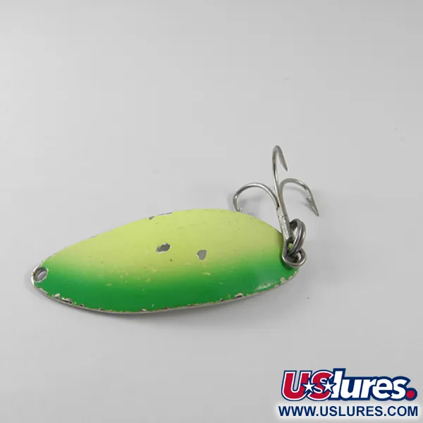 Vintage  Seneca Little Cleo (Hula Girl), 1/2oz Fluorescent Yellow / Green / Nickel fishing spoon #1560