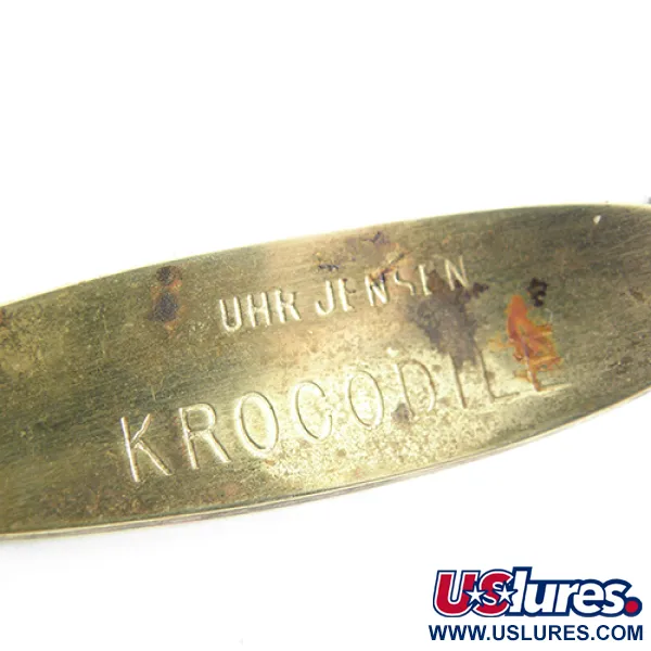 Vintage  Luhr Jensen Krocodile, 1/3oz Fluorescent Yellow / Red / Brass fishing spoon #1565