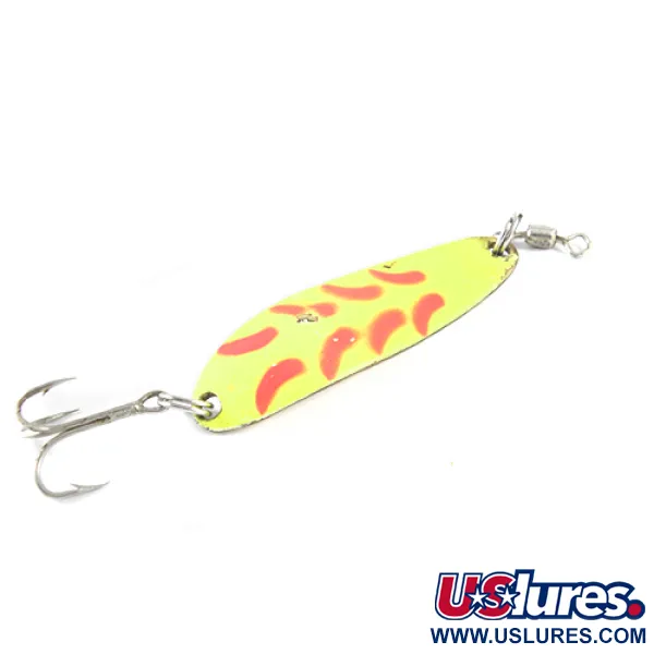 Vintage  Luhr Jensen Krocodile, 1/3oz Fluorescent Yellow / Red / Brass fishing spoon #1565