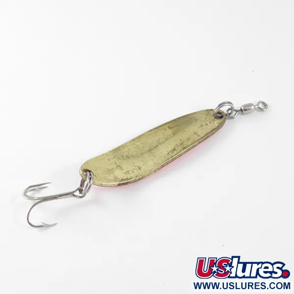 Vintage  Luhr Jensen Krocodile, 1/3oz Fluorescent Pink / Black / Brass fishing spoon #1567