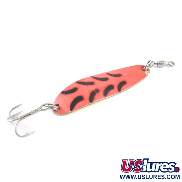 Vintage  Luhr Jensen Krocodile, 1/3oz Fluorescent Pink / Black / Brass fishing spoon #1567