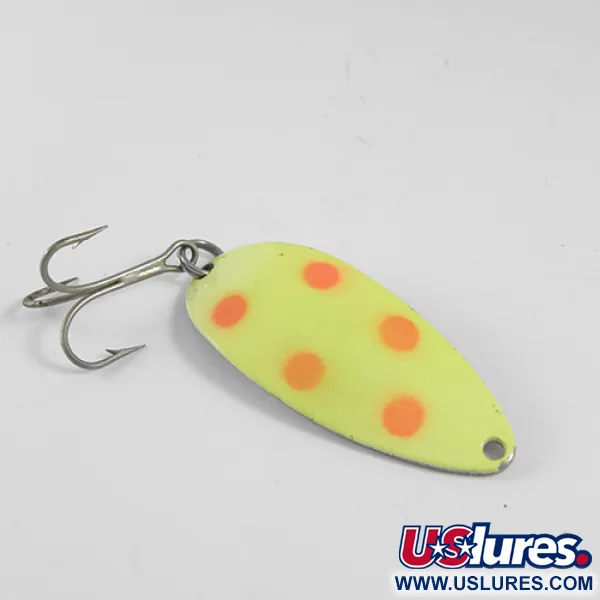 Vintage  Seneca Little Cleo (Hula Girl), 1/2oz Yellow / Red / Nickel fishing spoon #1588