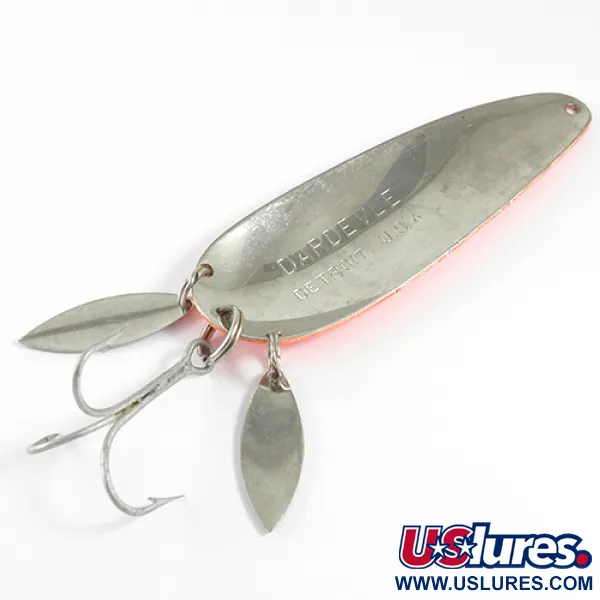 Vintage  Eppinger Dardevle Klicker, 1oz Fluorescent Orange / Nickel fishing spoon #1599