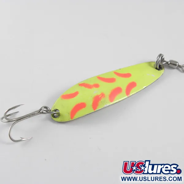 Vintage  Luhr Jensen Krocodile, 1/3oz Fluorescent Yellow / Brass fishing spoon #1606