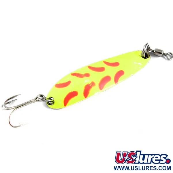 Vintage  Luhr Jensen Krocodile, 1/3oz Fluorescent Yellow / Brass fishing spoon #1606
