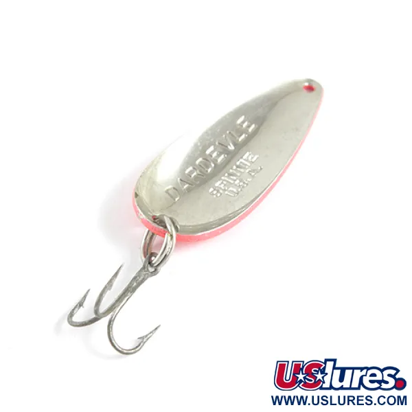 Vintage  Eppinger Dardevle Spinnie, 1/3oz Nickel / Fluorescent Red fishing spoon #1640