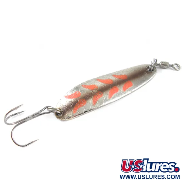 Vintage  Luhr Jensen Krocodile Die #3, 1/2oz Nickel / Red / Brown fishing spoon #1664
