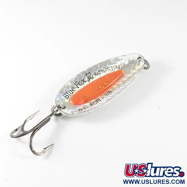 Vintage   Blue Fox Rattlin Pixee , 1oz Rainbow / Fluorescent Orange fishing spoon #1737