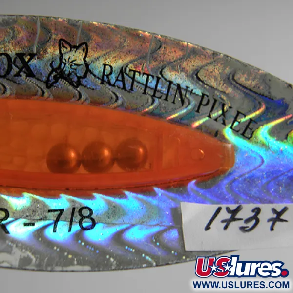 Vintage   Blue Fox Rattlin Pixee , 1oz Rainbow / Fluorescent Orange fishing spoon #1737