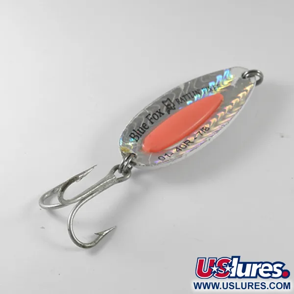 Vintage   Blue Fox Rattlin Pixee, 1oz Rainbow Nickel / Orange fishing spoon #1738