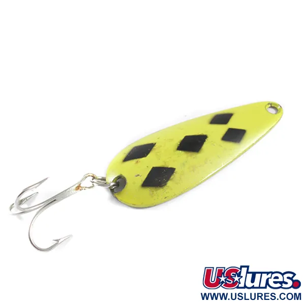 Vintage   Len Thompson #1, 3/4oz Five of diamonds (Yellow / Black / Brass) fishing spoon #1748