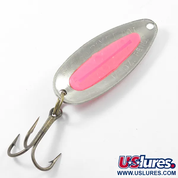 Vintage   Nebco Pixee , 1/2oz Nickel / Pink fishing spoon #1796