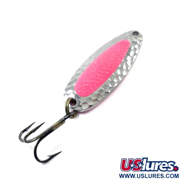 Vintage   Nebco Pixee , 1/2oz Nickel / Pink fishing spoon #1796