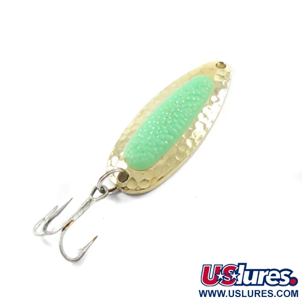 Vintage   Blue Fox Pixee , 1/2oz Gold / Fluorescent Green fishing spoon #1800